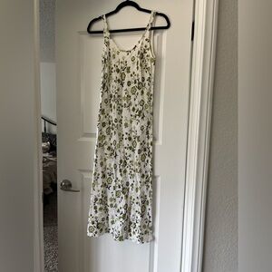 Floral White and Green Slip Dress